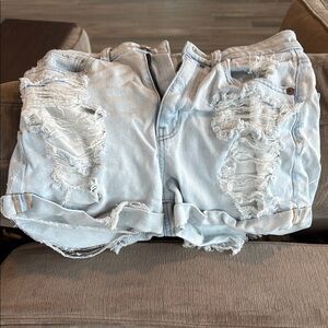 American Eagle Outfitters Light Blue Distressed Jean Shorts